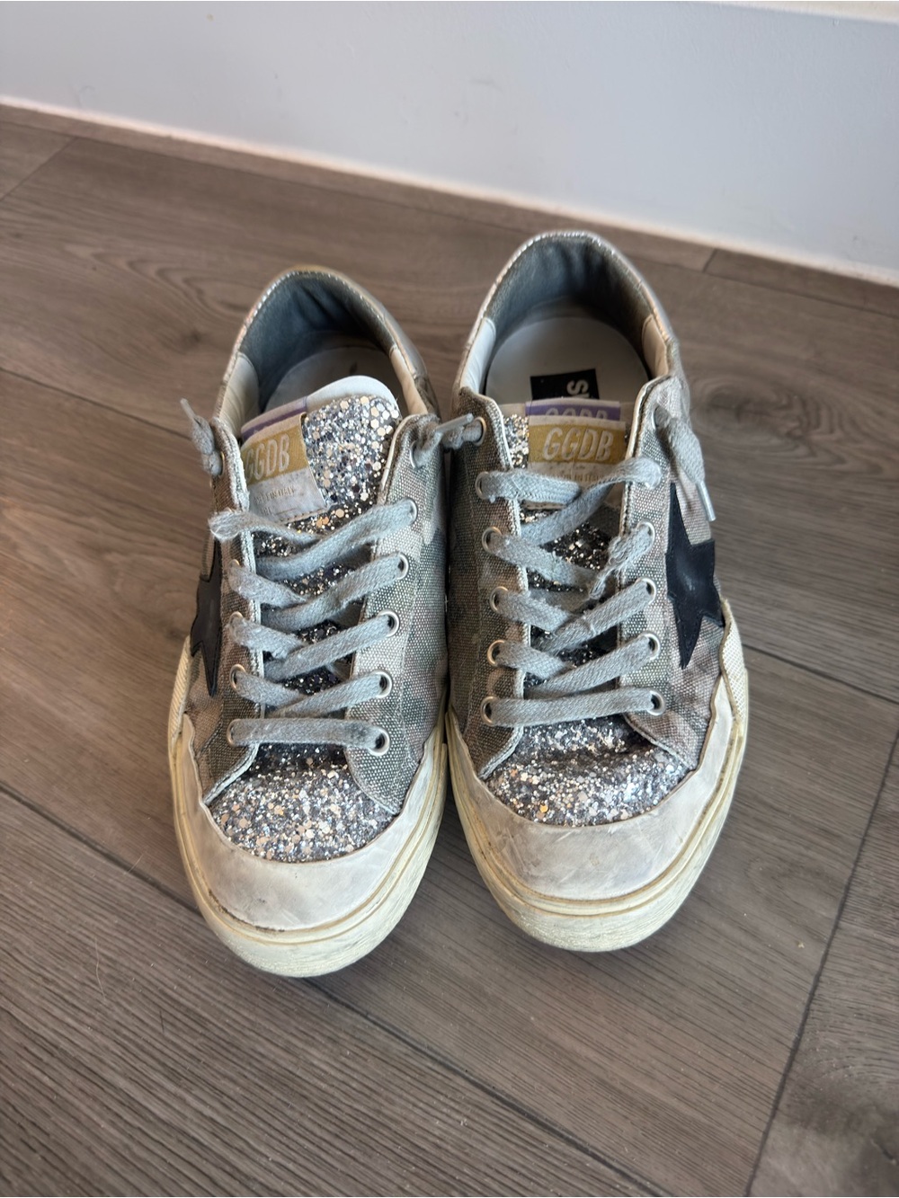 Golden Goose Silver Glitter Star-Accent Platform Sneakers
